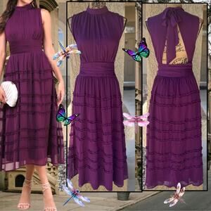 Lulus Happily Sweet Purple Plum Mock Neck Backless Midi Dress Size L